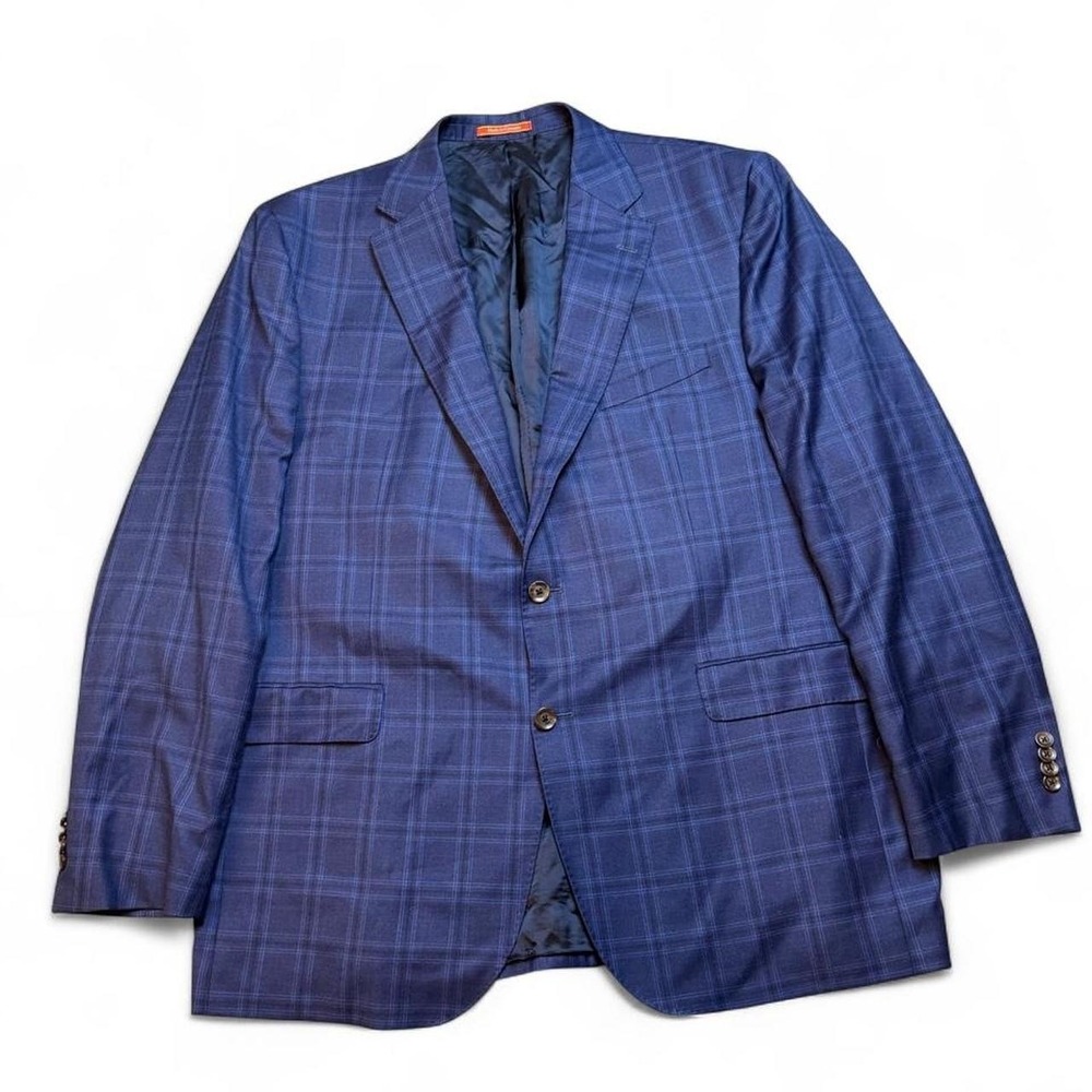 Cremieux collection Blue Plaid Wool preppy business Blazer size 48L